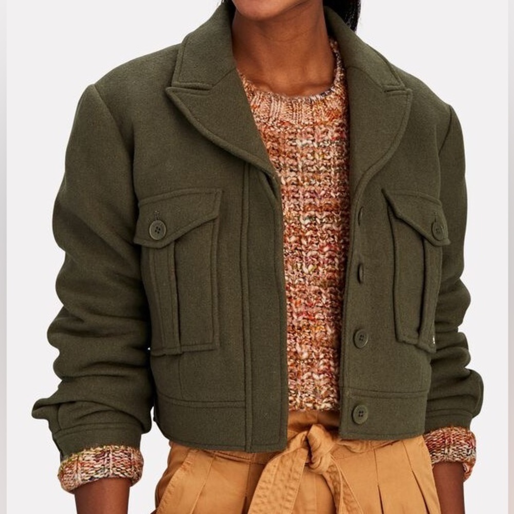 ANINE BING Dallas Cropped Cargo Jacket army green large wool warm oversized